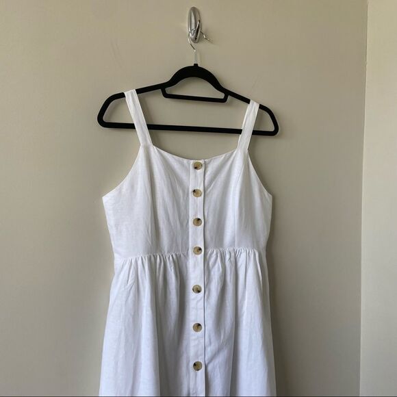 Gap-linen Blend Button Down White Midi Dress (Size:Medium) - Picture 4 of 11